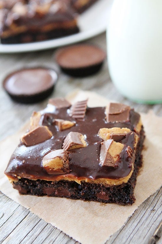 Chocolate Peanut Butter Brownie Recipe on twopeasandtheirpod.com The BEST brownies you will ever eat! #brownies Peanut Butter Brownies with chocolate ganache