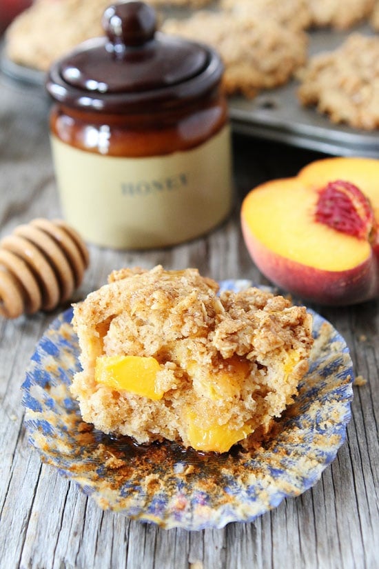 Honey Peach Muffins with Oat Streusel Topping Recipe Honey Peach Muffins with Oat Streusel Topping Recipe on twopeasandtheirpod.com Great for breakfast or snack time!