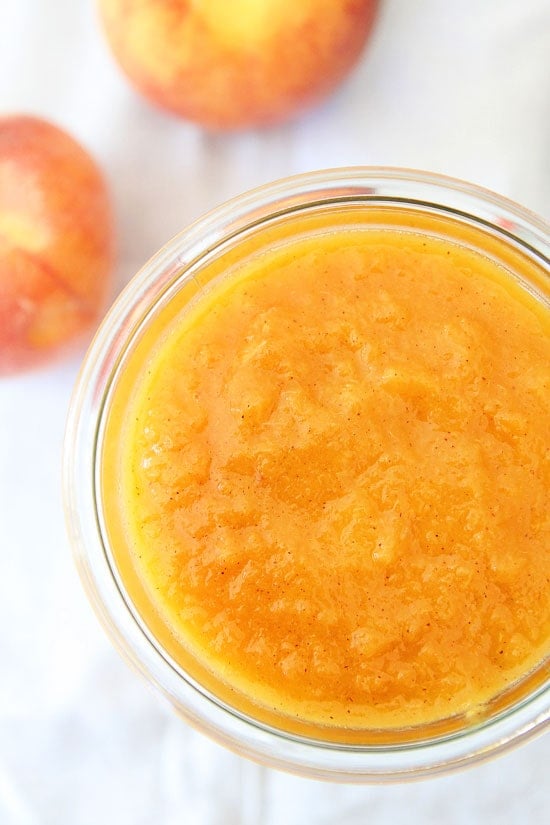 Easy Peach Butter Recipe Easy Peach Butter Recipe on twopeasandtheirpod.com Great on toast, pancakes, waffles, or stirred into oatmeal or yogurt!