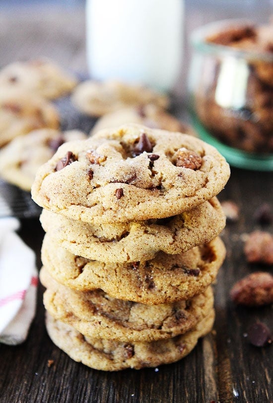Candied Pecan Chocolate Chip Cookies Recipe on twopeasandtheirpod.com The candied pecans make chocolate chip cookies extra special! Candied Pecan Chocolate Chip Cookies Recipe on twopeasandtheirpod.com