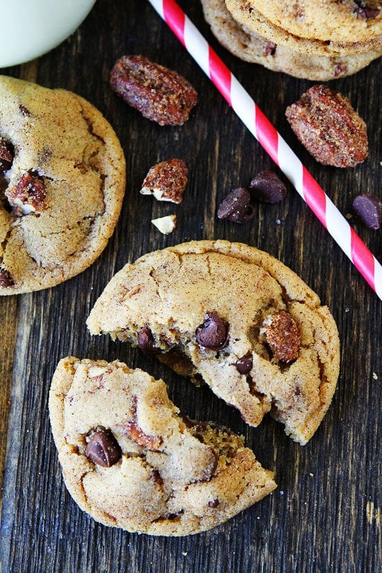 Candied Pecan Chocolate Chip Cookies Recipe on twopeasandtheirpod.com Soft and chewy chocolate chip cookies with candied pecans! Everyone LOVES these cookies! #cookies Candied Pecan Chocolate Chip Cookies Recipe on twopeasandtheirpod.com
