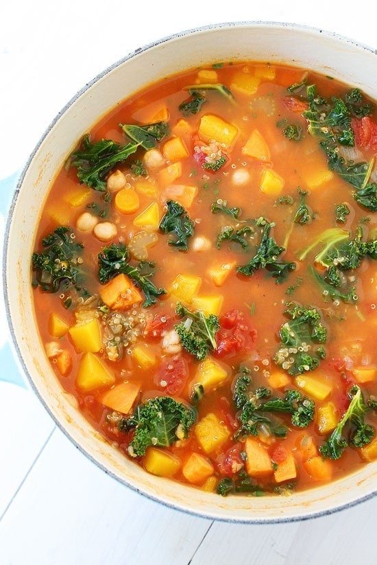 Fall Vegetable Quinoa Soup Recipe on twopeasandtheirpod.com This healthy soup is easy to make and the whole family loves it! Fall Vegetable Quinoa Soup Recipe on twopeasandtheirpod.com