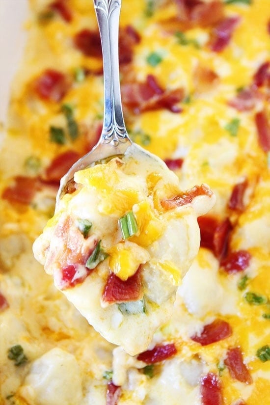 Loaded Baked Gnocchi Recipe on twopeasandtheirpod.com This baked gnocchi dish tastes just like a loaded baked potato! Ultimate comfort food! Loaded Baked Gnocchi Recipe on twopeasandtheirpod.com