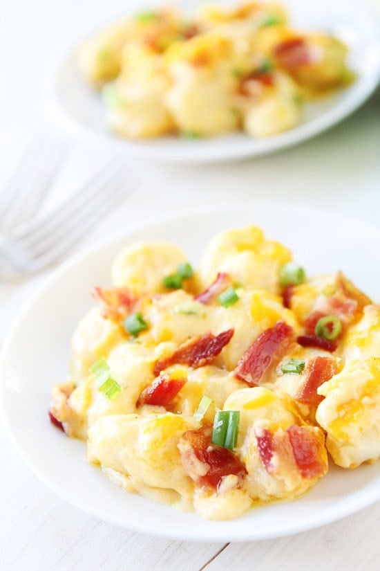 Loaded Baked Gnocchi Recipe on twopeasandtheirpod.com This easy baked gnocchi dish tastes just like a loaded baked potato! Loaded Baked Gnocchi Recipe