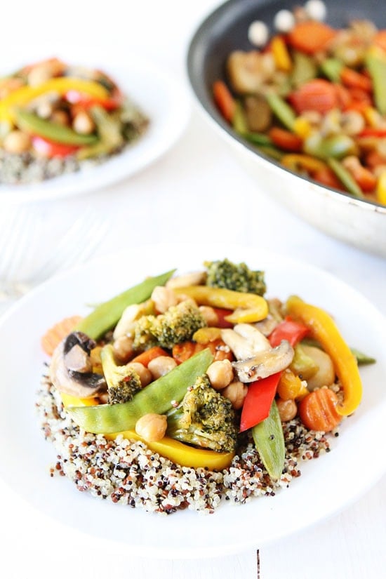 Easy Chickpea Vegetable Stir Fry Recipe on twopeasandtheirpod.com This healthy stir fry recipe is easy to make and a favorite at our house! Easy Chickpea Vegetable Stir Fry Recipe