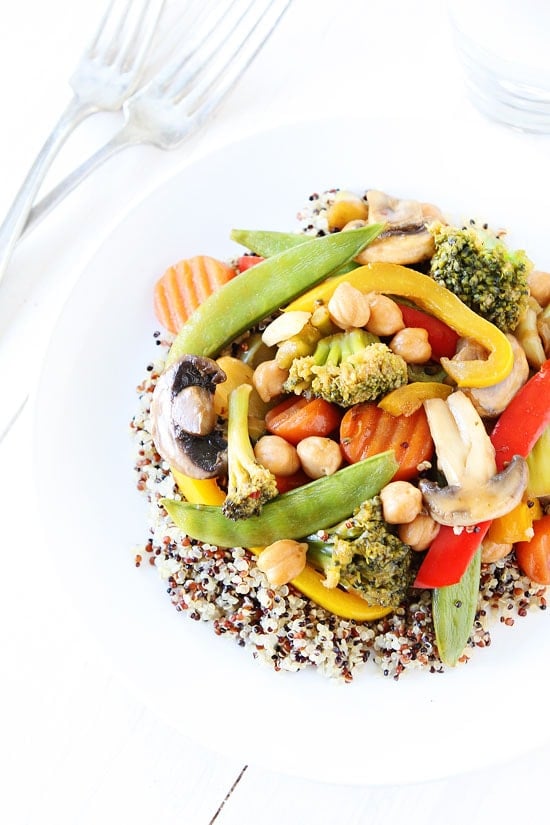 Easy Chickpea Vegetable Stir Fry Recipe on twopeasandtheirpod.com This easy and healthy stir fry recipe is perfect for busy weeknights! Easy Chickpea Vegetable Stir Fry Recipe
