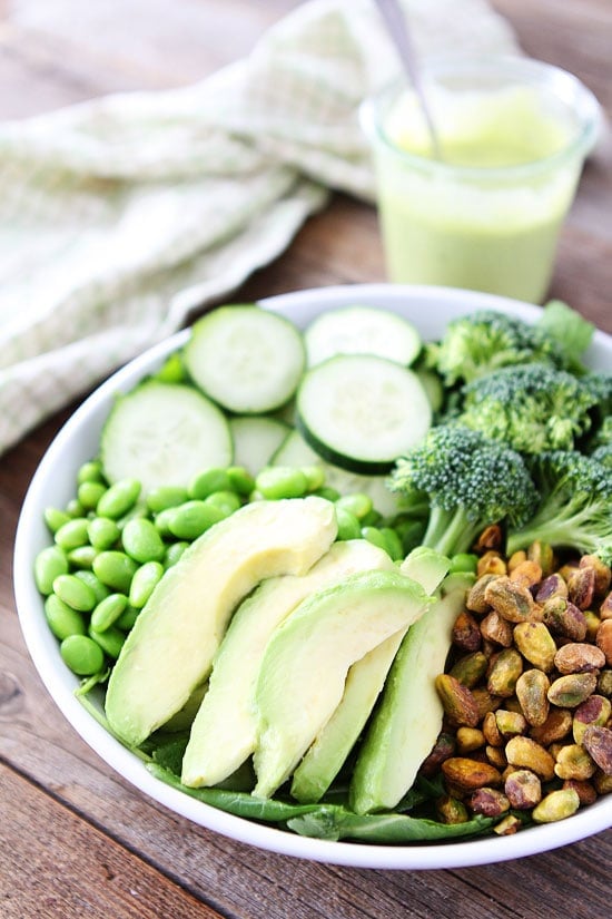 Get Your Greens Salad Recipe on twopeasandtheirpod.com Love this healthy green salad and the Creamy Avocado Dressing is amazing! Get Your Greens Salad Recipe