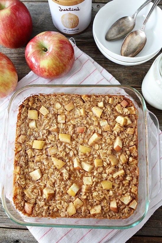 Baked Peanut Butter Apple Oatmeal Recipe on twopeasandtheirpod.com This easy baked oatmeal is the perfect breakfast treat! It is healthy and delicious! Baked Peanut Butter Apple Oatmeal Recipe on twopeasandtheirpod.com