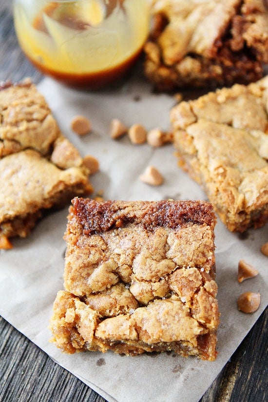 Salted Caramel Butterscotch Blondies Recipe on twopeasandtheirpod.com Chewy blondies with butterscotch chips and salted caramel. These easy bar treats are always a hit! Salted Caramel Butterscotch Blondies Recipe