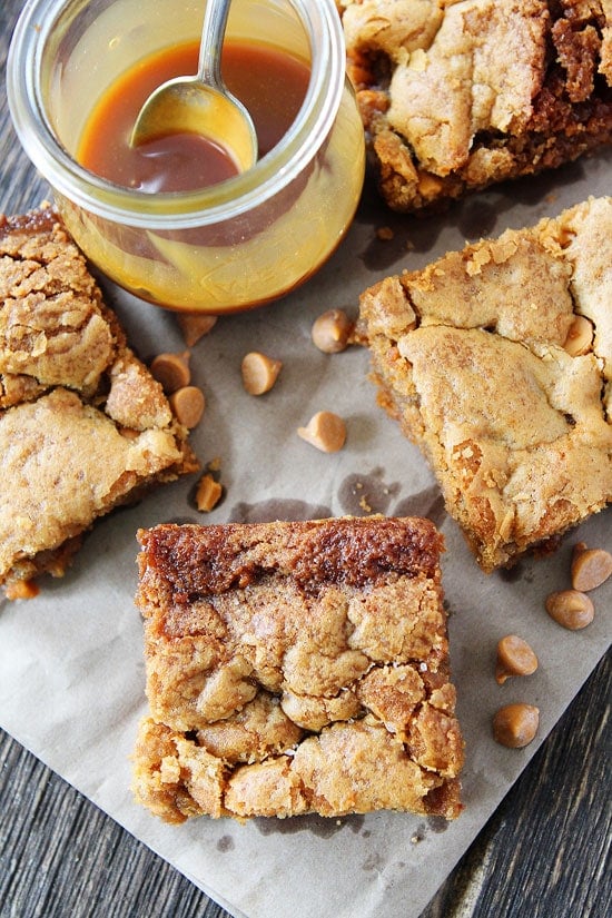 Salted Caramel Butterscotch Blondies Recipe on twopeasandtheirpod.com Chewy blondies with butterscotch chips and salted caramel. These blondies are amazing! Salted Caramel Butterscotch Blondies Recipe