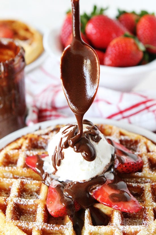 Yeasted Belgian Waffle Recipe on twopeasandtheirpod.com Refrigerate the waffle batter overnight and make waffles in the morning! These waffles are also good for dessert. Serve with ice cream and hot fudge Yeasted Belgian Waffle Recipe