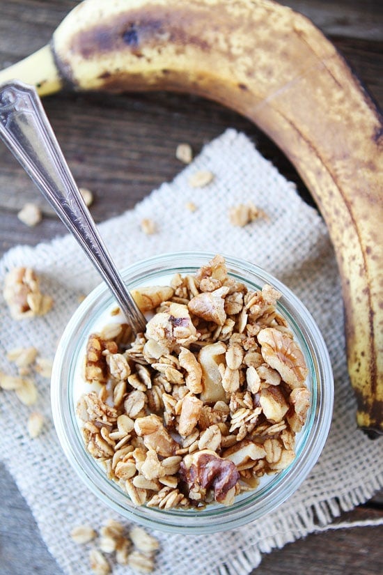 Banana Granola Recipe on twopeasandtheirpod.com This easy granola tastes just like banana bread! It is SO good! Banana Granola Recipe