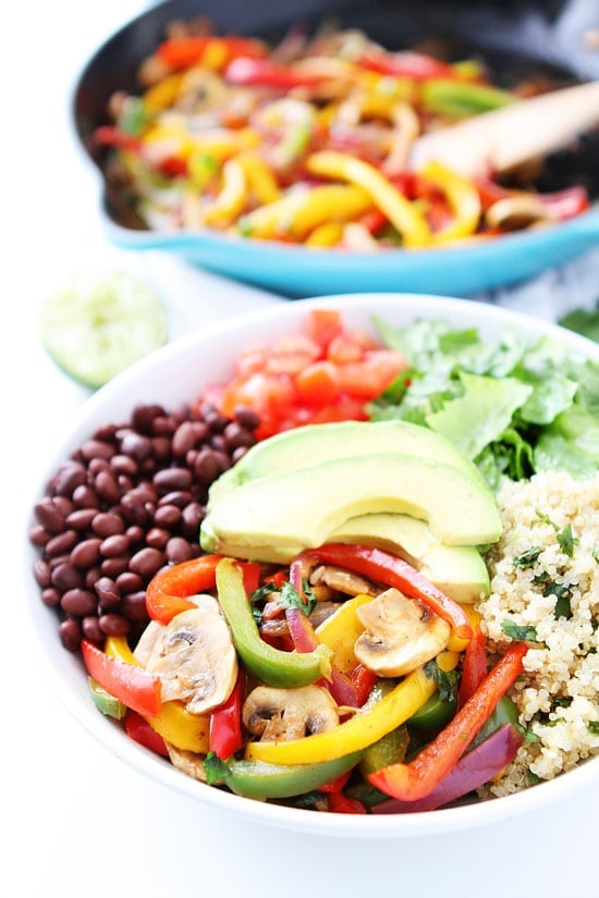 Fajita Quinoa Bowls Recipe on twopeasandtheirpod.com If you like fajitas, you will love these fajita bowls! Fun to make and fun to eat! Fajita Quinoa Bowls Recipe