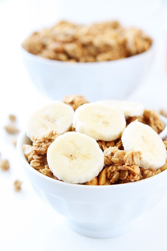 Peanut Butter, Banana, and Honey Granola Recipe on twopeasandtheirpod.com We love this easy homemade granola! It is so good! Peanut Butter, Banana, and Honey Granola Recipe