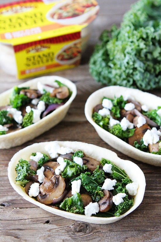 Roasted Mushroom, Kale, and Goat Cheese Tacos Recipe on twopeasandtheirpod.com These tacos are full of flavor and so easy to make! Roasted Mushroom, Kale, and Goat Cheese Tacos Recipe