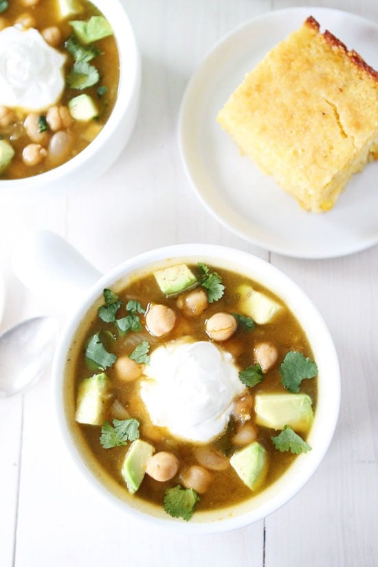 White Chickpea Chili Recipe on twopeasandtheirpod.com We love this easy vegan chili! It is full of flavor! White Chickpea Chili Recipe