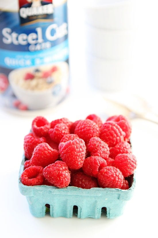 Raspberry Coconut Crème Brûlée Oatmeal Recipe on twopeasandtheirpod.com Raspberry Coconut Crème Brûlée Oatmeal Recipe