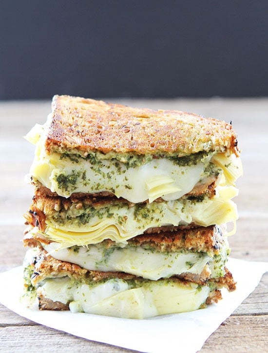 Pesto, Artichoke, and Havarti Grilled Cheese Recipe on twopeasandtheirpod.com LOVE this grilled cheese sandwich. Pesto, Artichoke, and Havarti Grilled Cheese Recipe