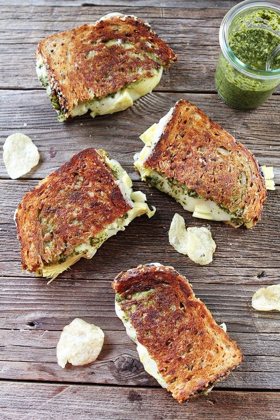 Pesto, Artichoke, and Havarti Grilled Cheese Recipe on twopeasandtheirpod.com This simple grilled cheese is loaded with flavor. Pesto, Artichoke, and Havarti Grilled Cheese Recipe