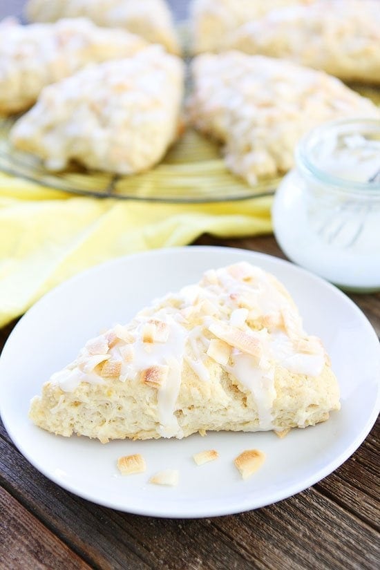 Toasted Coconut Lemon Scones Recipe on twopeasandtheirpod.com The BEST scone recipe! You have to try these scones! Toasted Coconut Lemon Scones Recipe