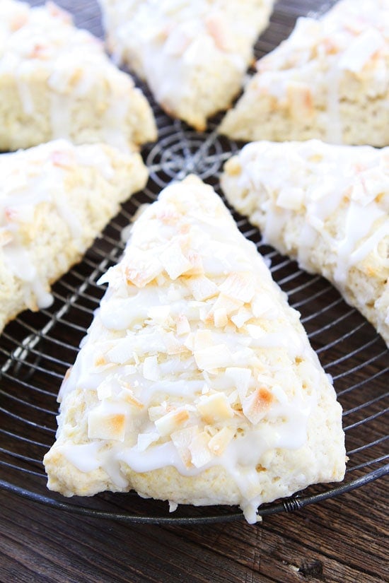 Toasted Coconut Lemon Scones Recipe on twopeasandtheirpod.com These scones are tender, light, and flaky! They are the perfect breakfast or brunch treat! Toasted Coconut Lemon Scones Recipe