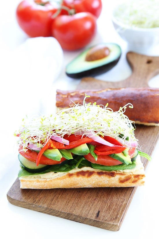 Ultimate Veggie Sandwich Recipe on twopeasandtheirpod.com This is the BEST veggie sandwich recipe! Ultimate Veggie Sandwich