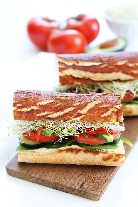 Ultimate Veggie Sandwich Recipe on twopeasandtheirpod.com This veggie sandwich is easy to make and great for lunch or dinner. Ultimate Veggie Sandwich Recipe