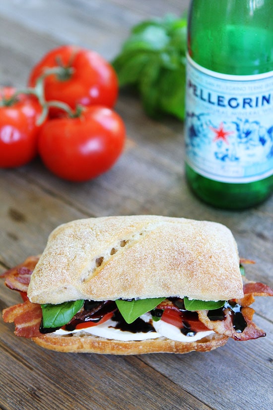 Bacon Caprese Sandwich Recipe on twopeasandtheirpod.com The classic caprese sandwich with BACON! This is the BEST caprese sandwich! How to make the best Caprese Sandwich? Add bacon.