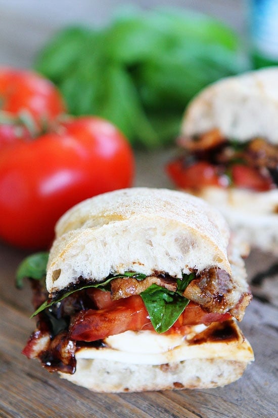 Bacon Caprese Sandwich Recipe on twopeasandtheirpod.com Bacon lovers will go crazy for this sandwich! It is SO good! The perfect Caprese Sandwich with Bacon