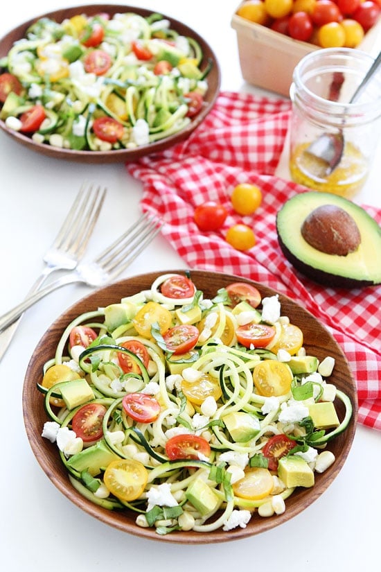 Summer Zucchini Noodle Salad Recipe on twopeasandtheirpod.com This simple, fresh, and healthy salad is fun to make and fun to eat! Summer Zucchini Noodle Salad Recipe