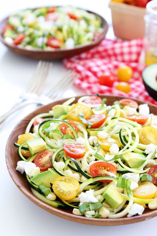 Summer Zucchini Noodle Salad Recipe on twopeasandtheirpod.com This simple, fresh, and healthy salad is a summer favorite! Summer Zucchini Noodle Salad Recipe