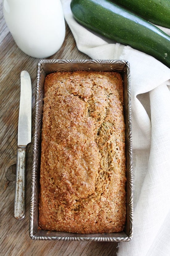 Zucchini Banana Bread Recipe on twopeasandtheirpod.com A blend of your two favorite breads! This easy quick bread is a great way to use up summer zucchini and brown bananas! Zucchini Banana Bread Recipe