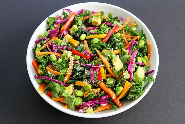 Asian Kale Salad Recipe on twopeasandtheirpod.com This healthy and colorful salad is easy to make and always a hit! Asian Kale Salad Recipe