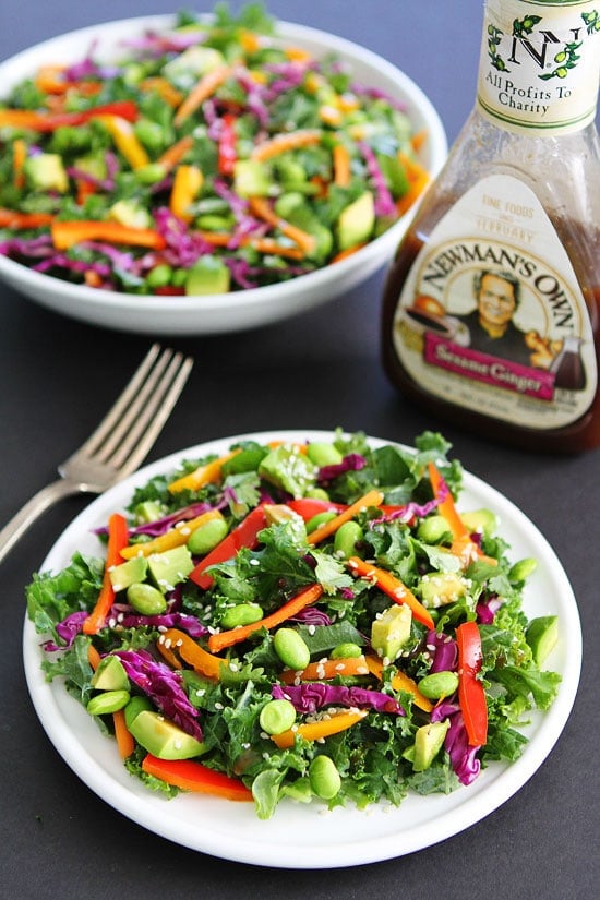 Asian Kale Salad with Sesame Ginger Dressing Recipe on twopeasandtheirpod.com We love this simple and healthy salad! It goes great with any meal or can be a meal! Asian Kale Salad Recipe