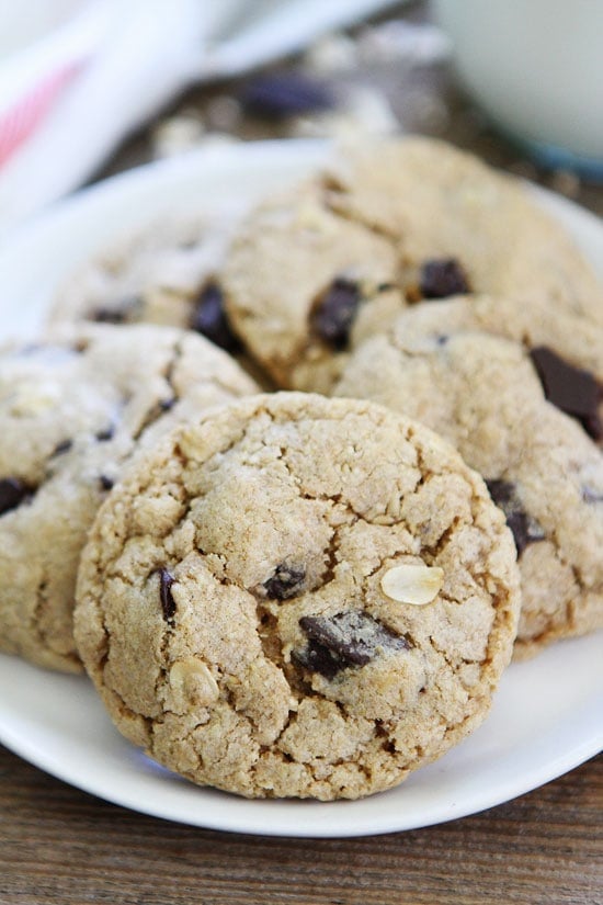 Chocolate Chunk Oat Cookie Recipe on twopeasandtheirpod.com Made with three kinds of oats and chocolate chunks! These cookies are always a favorite! Chocolate Chunk Oat Cookie Recipe
