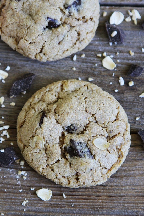 Chocolate Chunk Oat Cookie Recipe on twopeasandtheirpod.com Made with three kinds of oats and chocolate chunks! Chocolate Chunk Oat Cookies