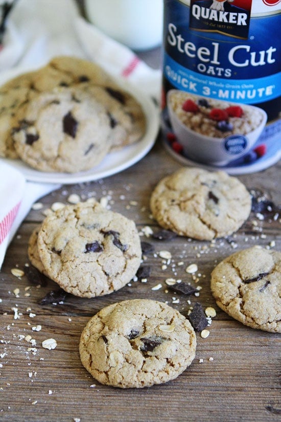 Chocolate Chunk Oat Cookie Recipe on twopeasandtheirpod.com Made with three kinds of oats and chocolate chunks! These cookies are good for any occasion! Chocolate Chunk Oat Cookie Recipe