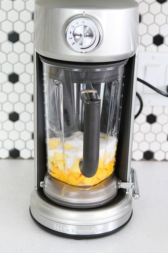 Pineapple Mango Sorbet Recipe on twopeasandtheirpod.com Plus, enter to win the new KitchenAid Torrent Blender! Pineapple Mango Sorbet Recipe
