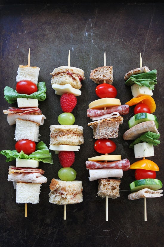 Sandwich on a Stick Recipes on twopeasandtheirpod.com Four ways to eat a sandwich on a stick! Great for school lunches, parties, or snack time! Sandwich on a Stick Recipes