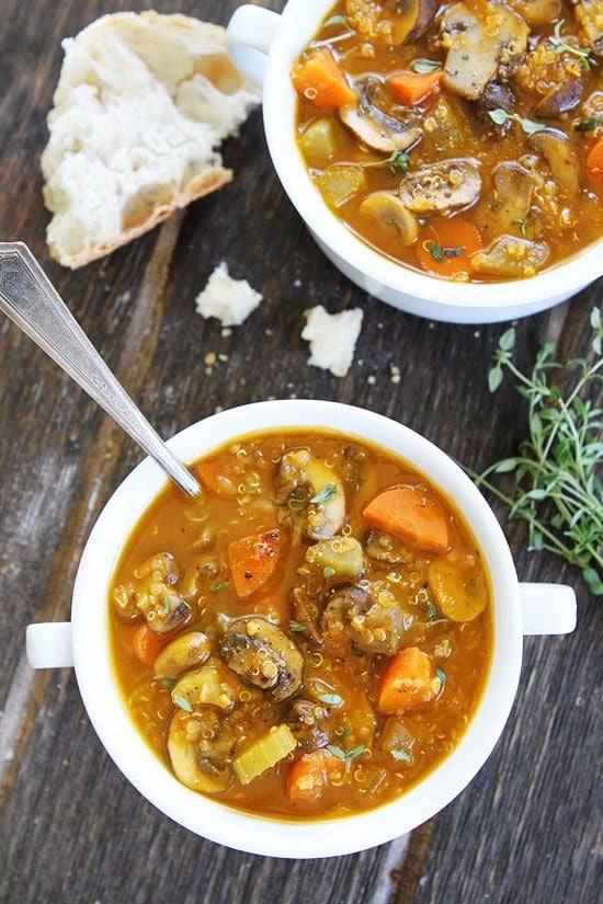 Mushroom Quinoa Soup Recipe on twopeasandtheirpod.com This delicious healthy soup is gluten-free, vegan, and easy to make! Mushroom Quinoa Soup Recipe