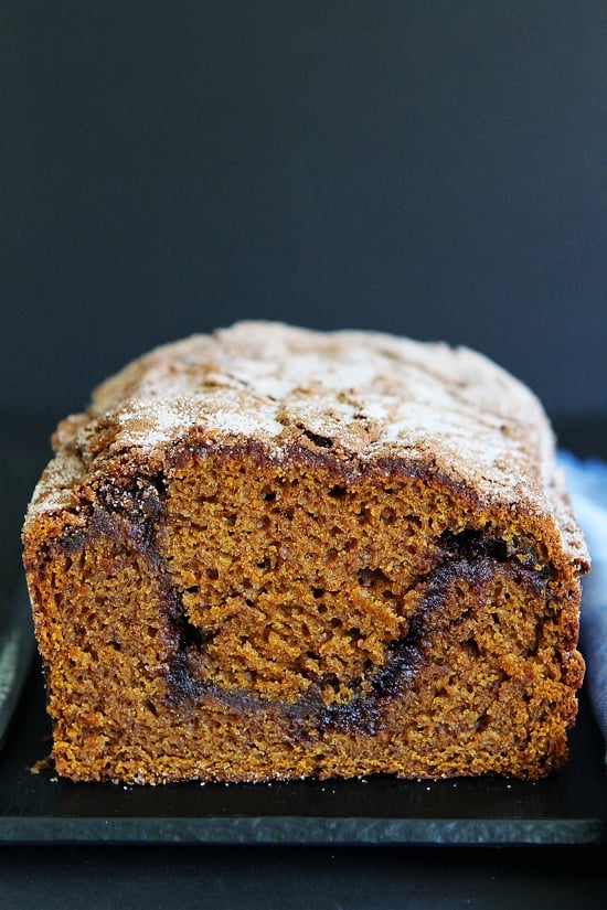Pumpkin Cinnamon Swirl Bread Recipe on twopeasandtheirpod.com Pumpkin bread with a sweet cinnamon sugar swirl through the center. This easy pumpkin bread recipe is a fall favorite! Pumpkin Cinnamon Swirl Bread Recipe