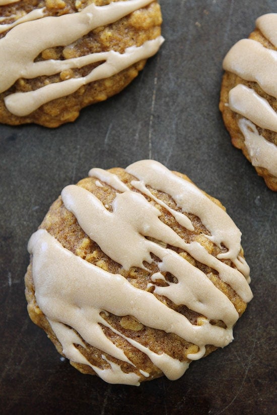 Pumpkin Maple Cookies Recipe on twopeasandtheirpod.com Soft and chewy pumpkin oatmeal cookies with a sweet maple glaze. These cookies are a must make for fall! Pumpkin Maple Cookies Recipe