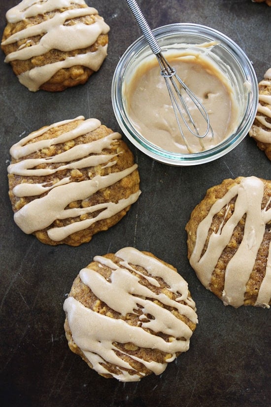 Pumpkin Maple Cookies Recipe on twopeasandtheirpod.com Soft and chewy pumpkin oatmeal cookies with a sweet maple glaze. These cookies are amazing! Pumpkin Maple Cookies Recipe