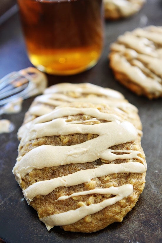 Pumpkin Maple Cookies Recipe on twopeasandtheirpod.com Soft and chewy pumpkin oatmeal cookies with a sweet maple glaze. These cookies are the perfect fall treat! Pumpkin Maple Cookies Recipe