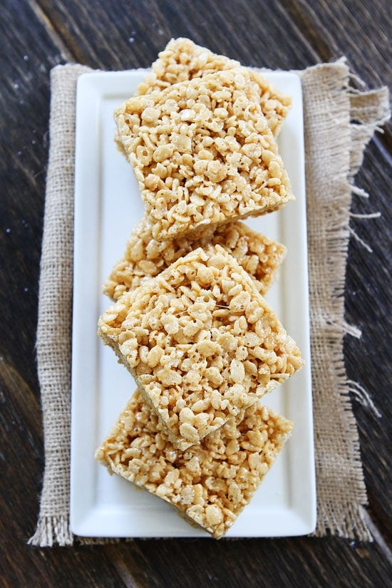 Salted Caramel Rice Krispies Treats Recipe on twopeasandtheirpod.com Classic Rice Krispies Treats made even better by adding salted caramel sauce! Salted Caramel Rice Krispies Treats Recipe