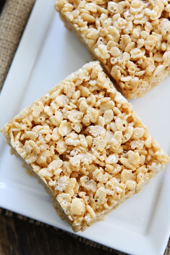 Salted Caramel Rice Krispies Treats Recipe on twopeasandtheirpod.com The BEST rice krispies treats and they are easy to make too! Salted Caramel Rice Krispies Treats Recipe