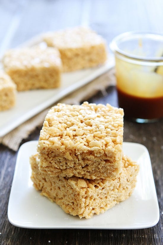 Salted Caramel Rice Krispies Treats Recipe on twopeasandtheirpod.com The BEST rice krispies treats! You have to try them! Salted Caramel Rice Krispies Treats Recipe
