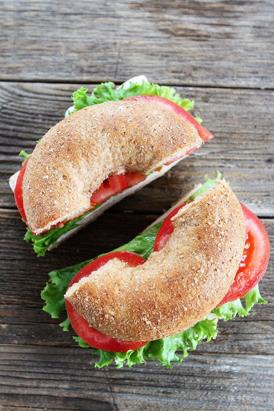 Turkey Havarti Bagel Sandwich Recipe on twopeasandtheirpod.com This simple sandwich is great for lunch or dinner! Turkey Havarti Bagel Sandwich Recipe