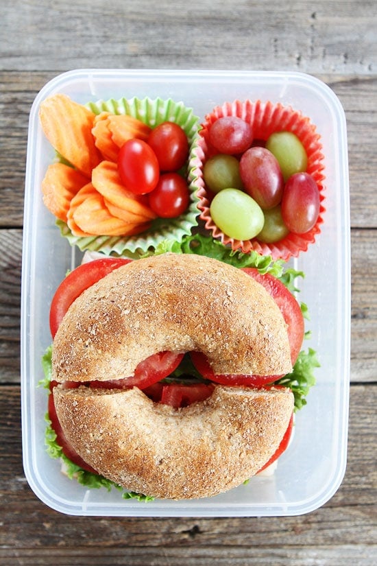 Turkey Havarti Bagel Sandwich Recipe on twopeasandtheirpod.com This simple sandwich only takes 5 minutes to make and is great for school lunches! Turkey Havarti Bagel Sandwich Recipe