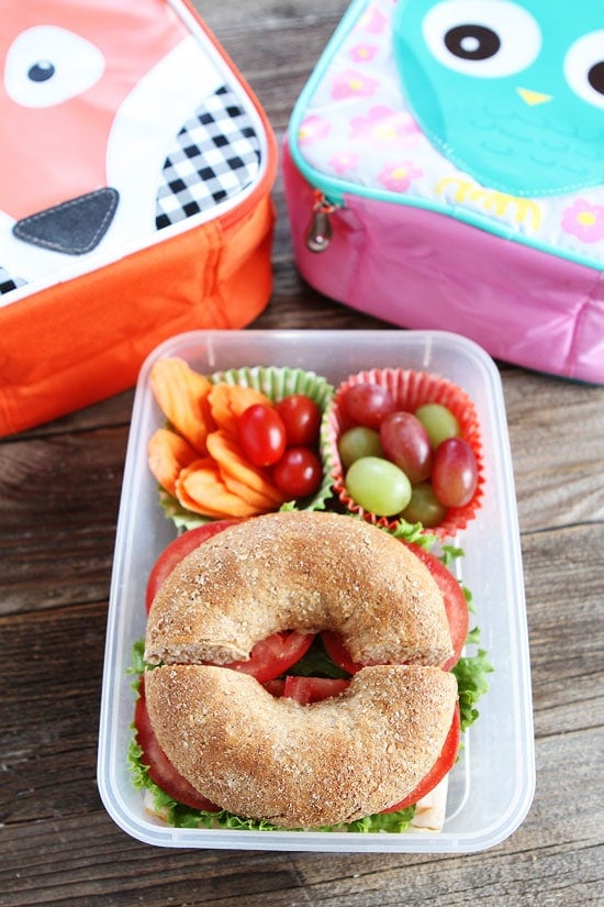 Turkey Havarti Bagel Sandwich Recipe on twopeasandtheirpod.com This simple sandwich is perfect for school lunches. It only takes 5 minutes to make and kids love it! Turkey Havarti Bagel Sandwich Recipe